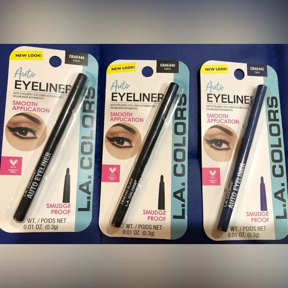 3pack smudge proof smooth application black & navy auto eyeliner‎ bundle